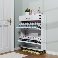 Freestanding Shoe Storage Cabinet with 2 Flip Drawers, Hidden Shoe Organizer for Entryway, Hallway, and Closet, White