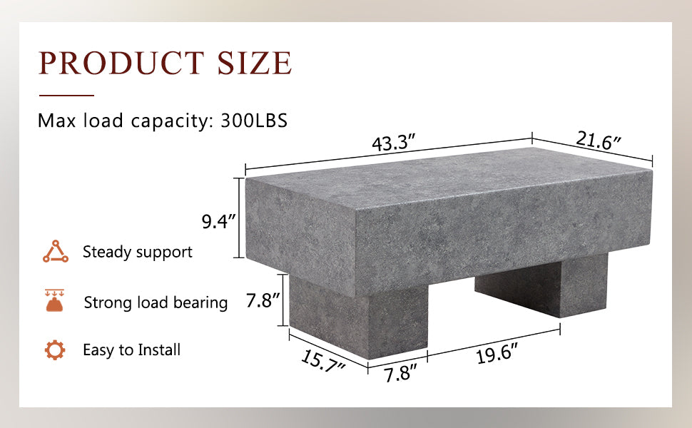 43.3" Rectangular Gray MDF Coffee Table - Practical for Living Rooms