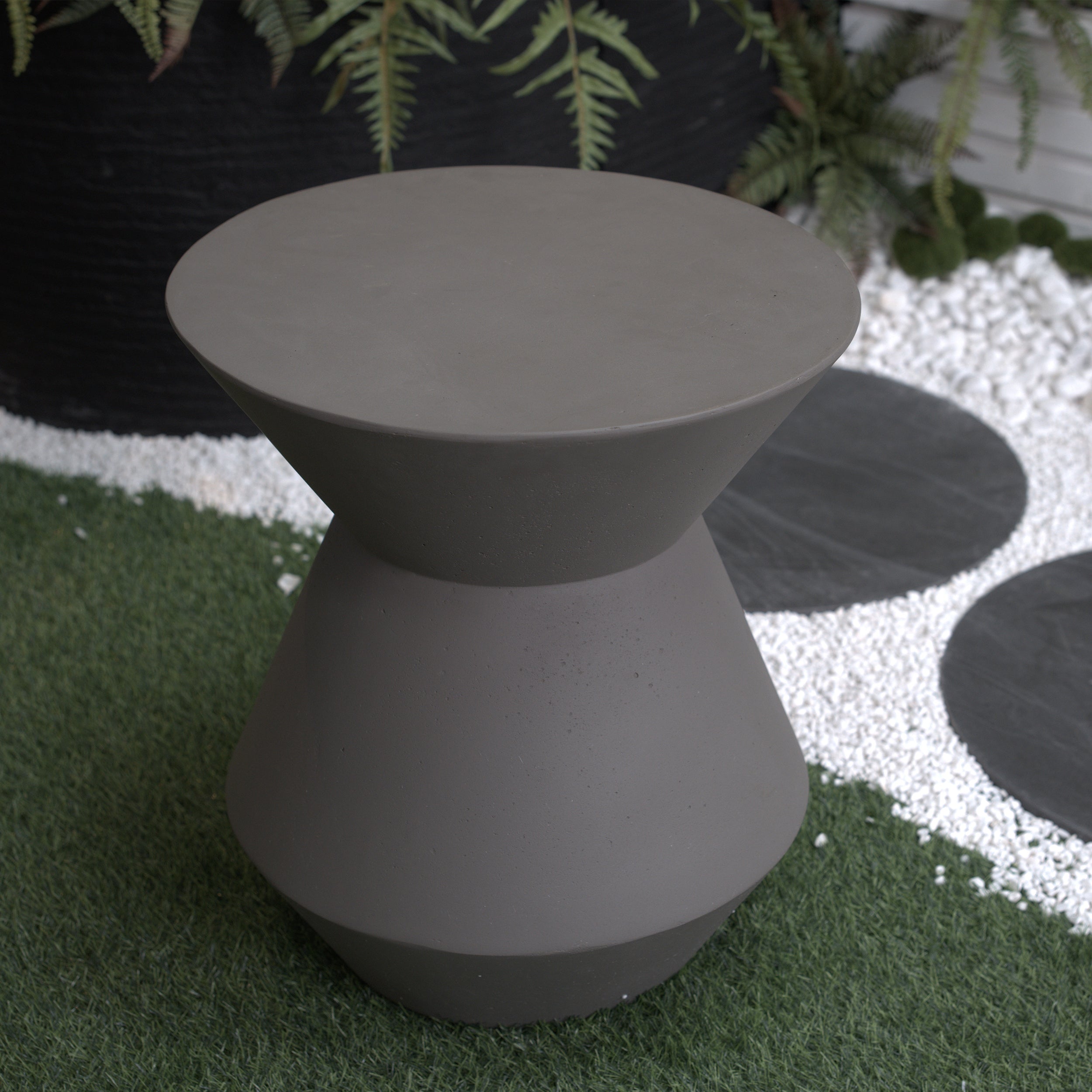 Decorative Garden Stool, 17.75" H Modern Heavy Duty Patio Sturdy Faux Terrazzo Accent Table Side Table Plant Table for Indoor Outdoor, Faux White