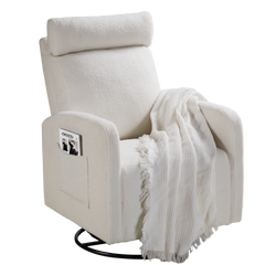 Swivel Upholstered Manual Recliner Chair, 360° Nursery Glider Rocker for Living Room, Beige