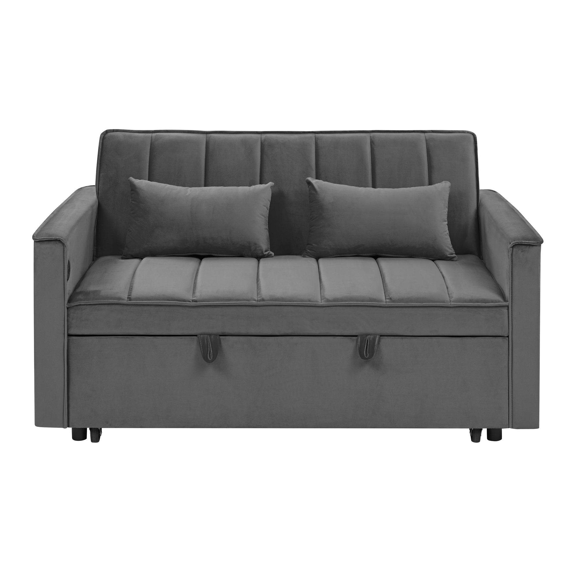 54.33" Modern Foldable Velvet Sofa Bed, Adjustable Back, Pull-Out Design, 3 Length Options, GRAY