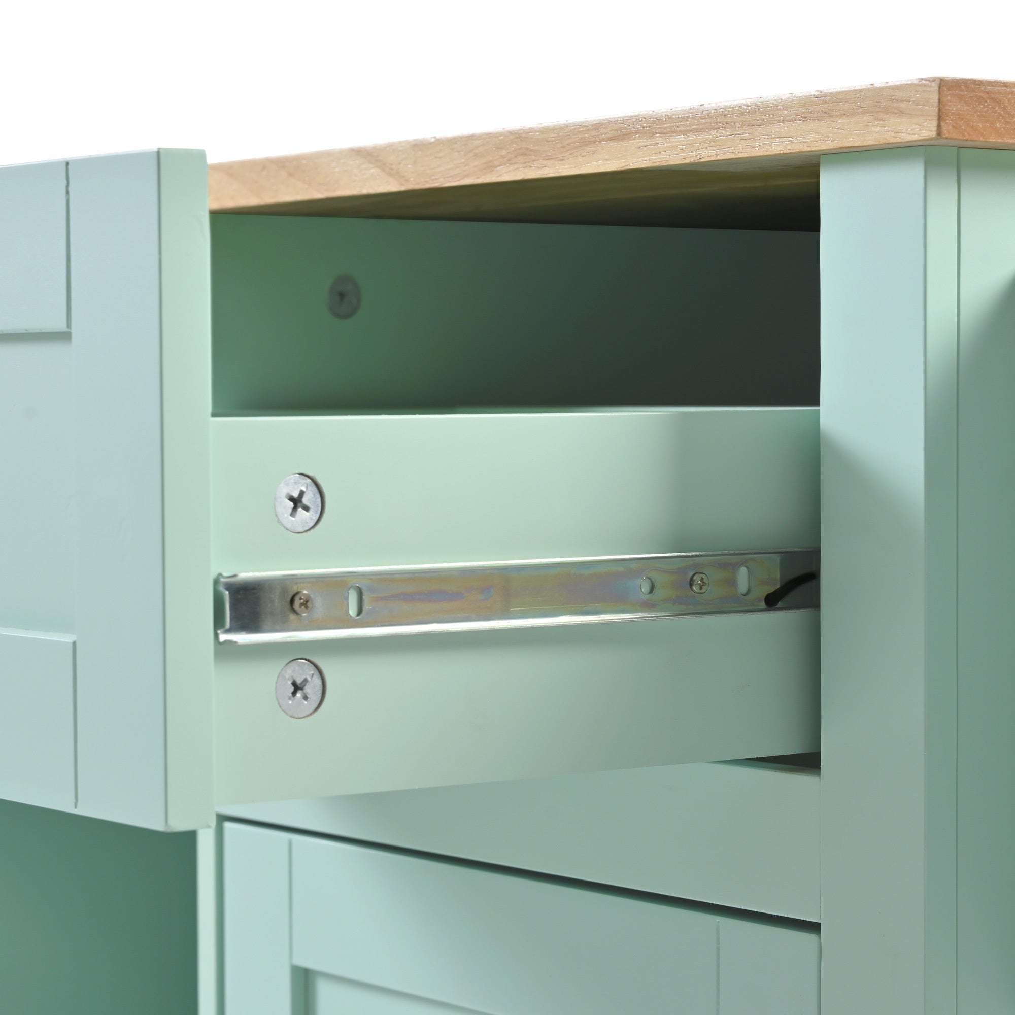 Kitchen Cart with Rubber wood Drop-Leaf Countertop for Dinning Room, Mint Green