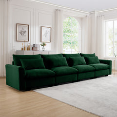 4 Seater Deep Seat Couches for Living Room, Comfy Green Corduroy Sofas for Living Room Modern with 4 Waist Pillows