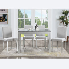 5 Piece Wooden Dining Table Set, Kitchen Table Set with a Rectangular Table and 4 Upholstered Chairs, Wooden Dining Room Table with Crystal Decoration and Chairs Set, Silver grey