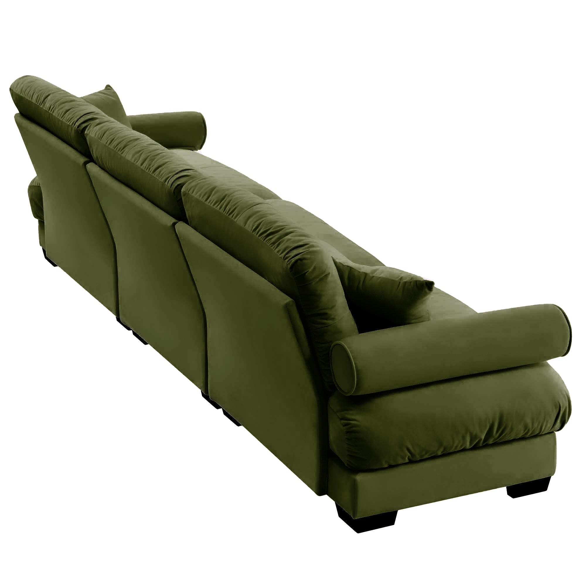 Extra-Large 3-Seater Modern Velvet Sofa, Oversized Cloud-Like Comfort with Waist and Throw Pillows, Olive green