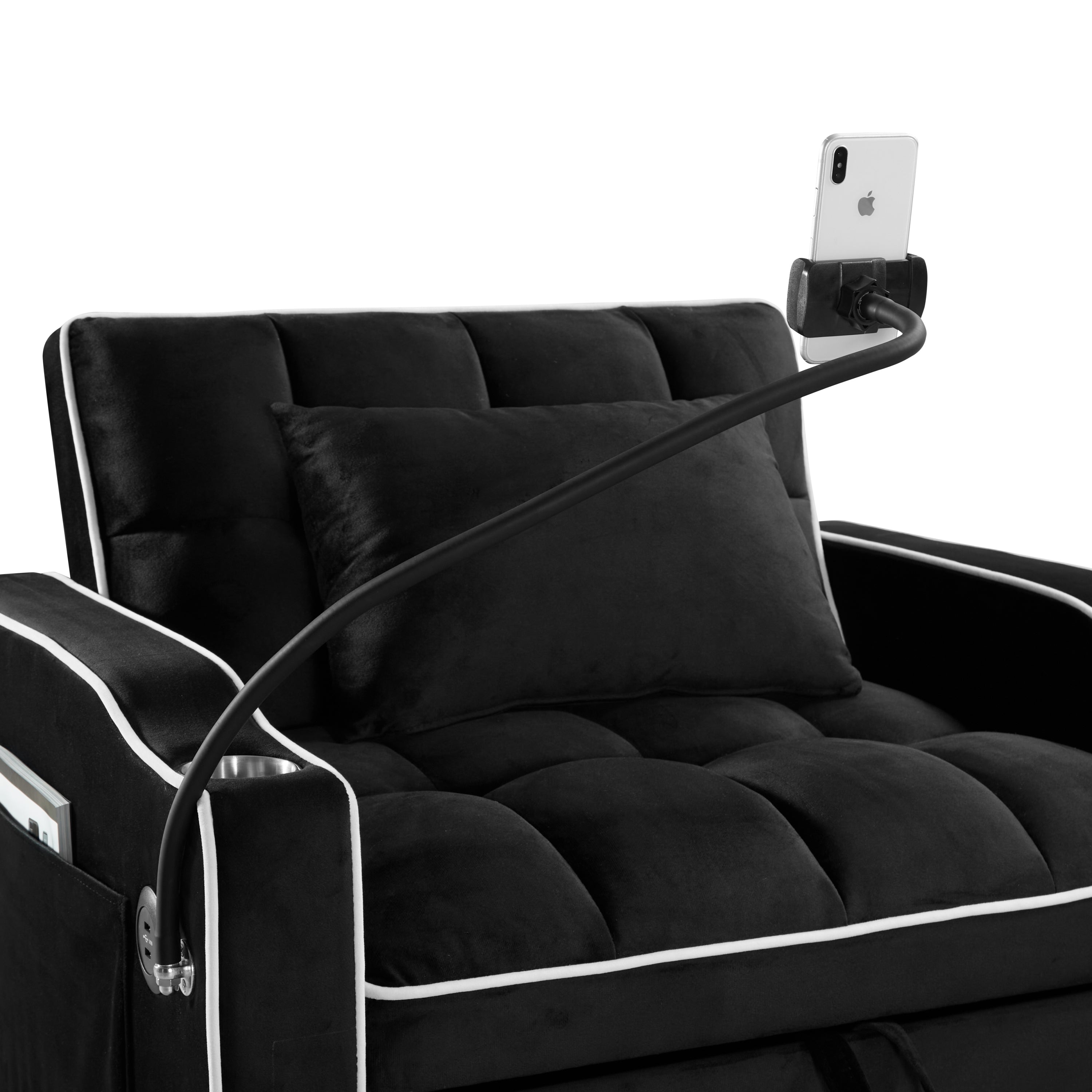 Convertible Chair Sofa Bed, Adjustable Pull-Out Design with Multi-Pockets for Living Room and Small Spaces, Black