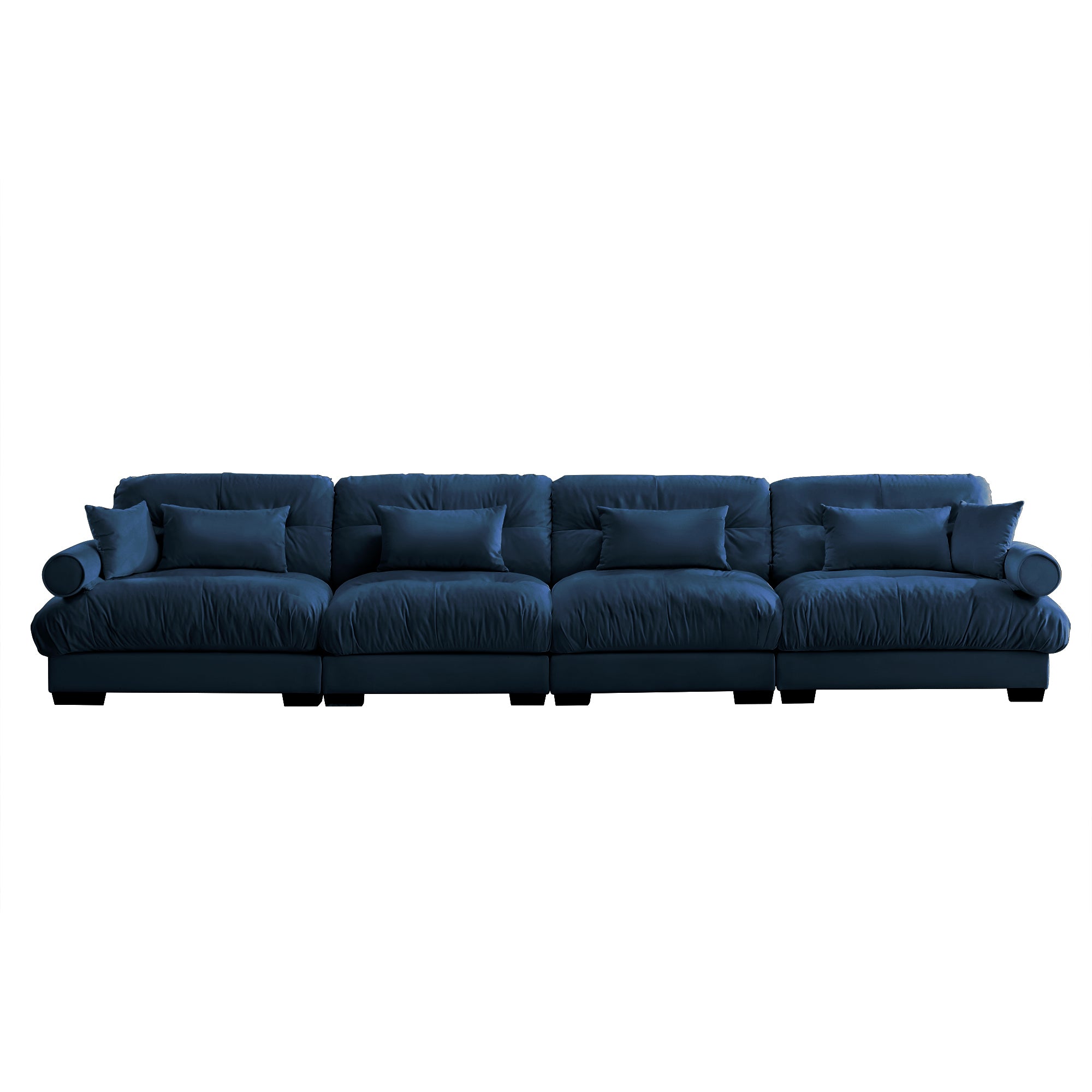 Oversized 4-Seater Velvet Sectional Sofa with Ottoman, Deep Seat Cloud Couch for Living Room, Blue