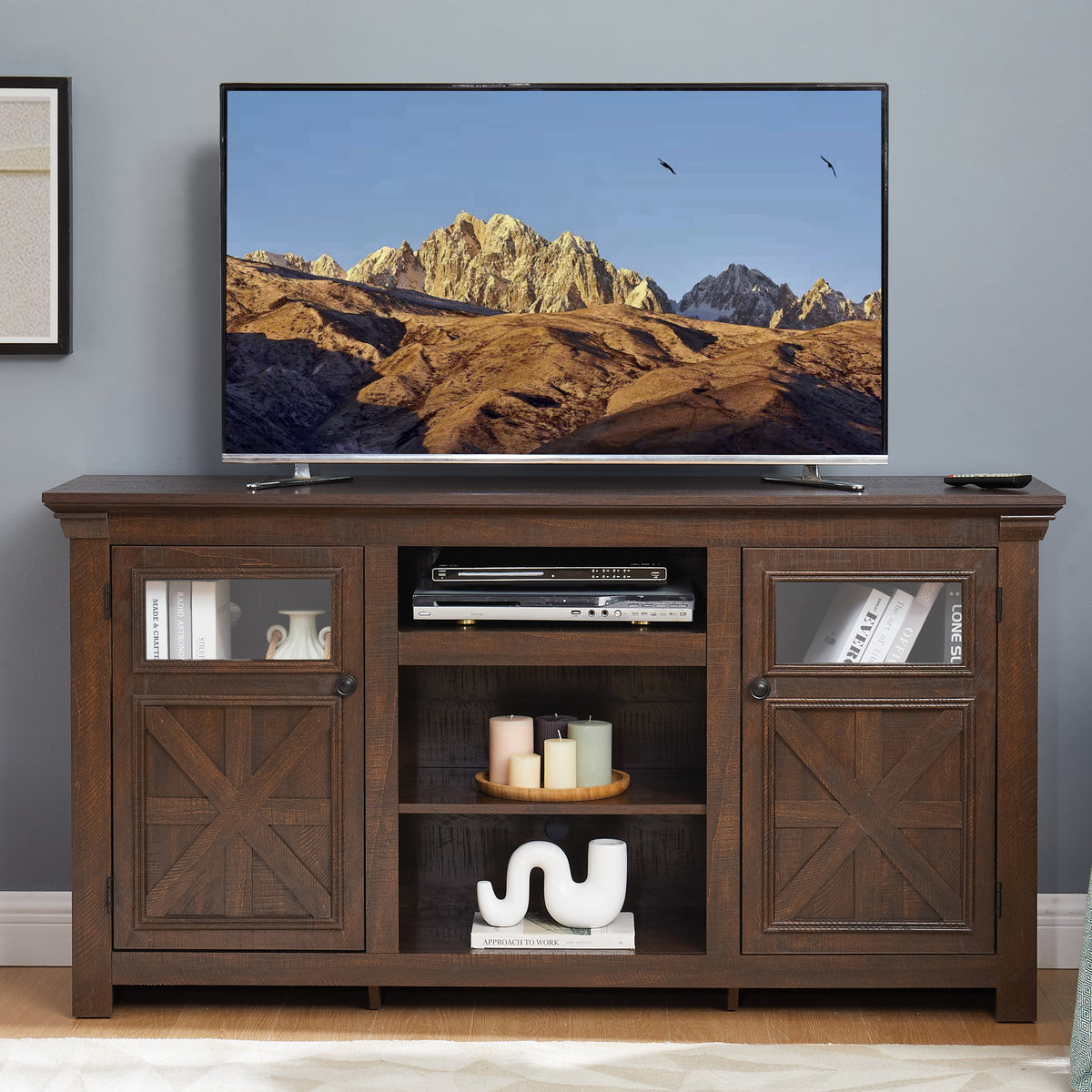 2 Doors Cabinet TV Stand with Large Barn Inspired Home Entertainment Console,Espresso