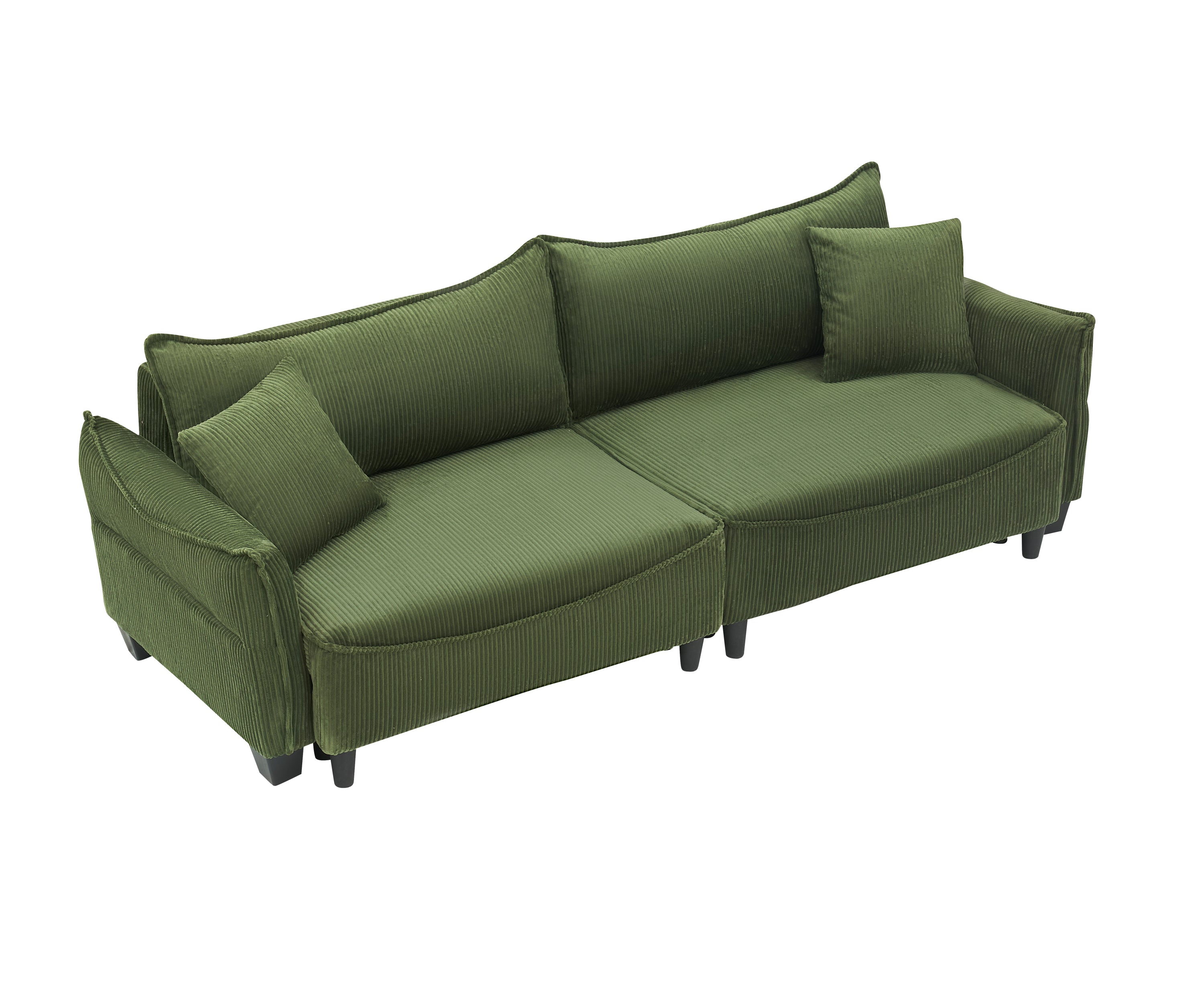 87.8" Green Corduroy Sofa Bed with Two Pillows - Ideal 3- Seater Design for Living Room