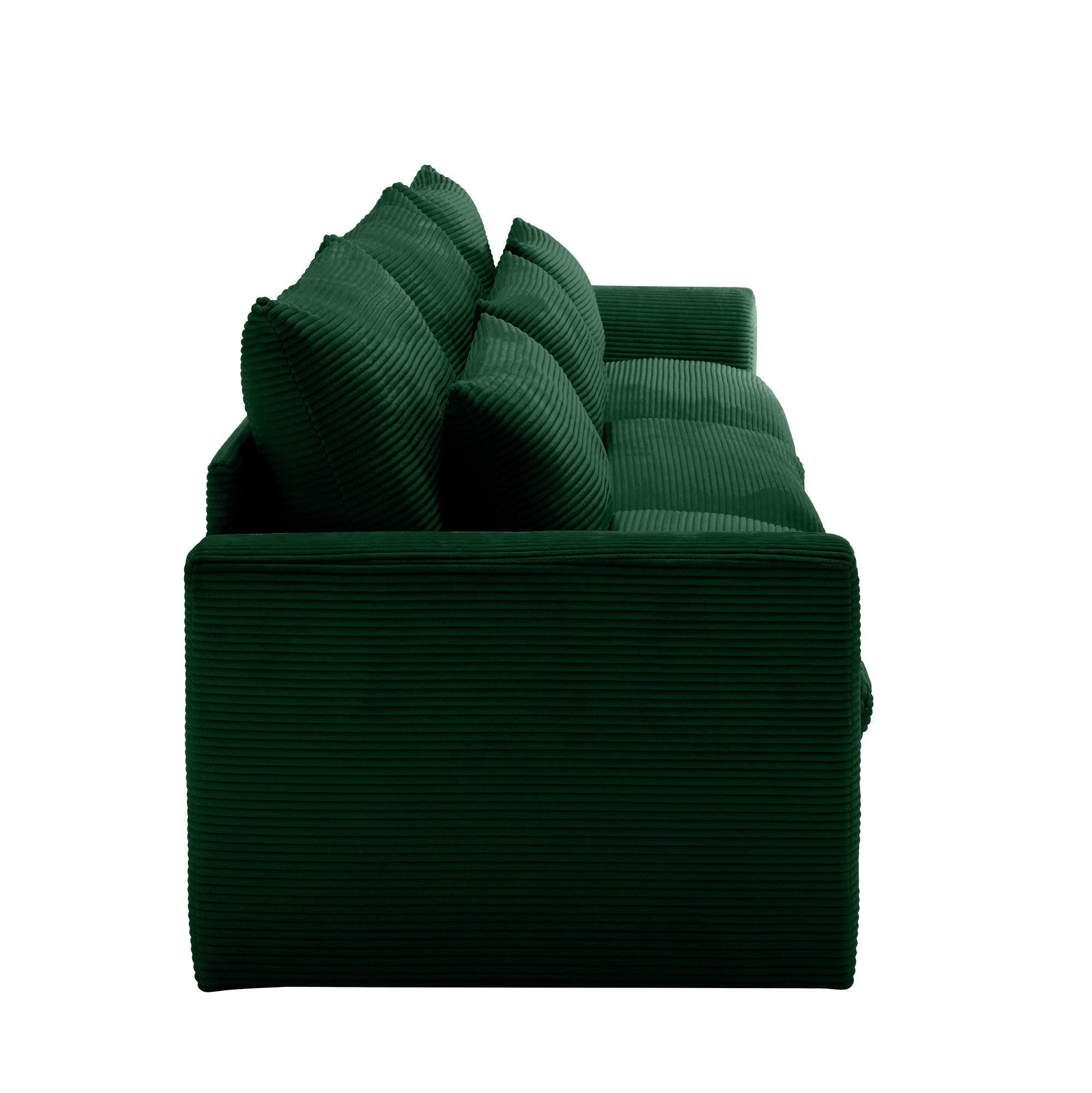 3 Seater Deep Seat Couches for Living Room, Wide and Deep Seat Comfy Living Roo Sofas with 3 Waist Pillows, Green Corduroy