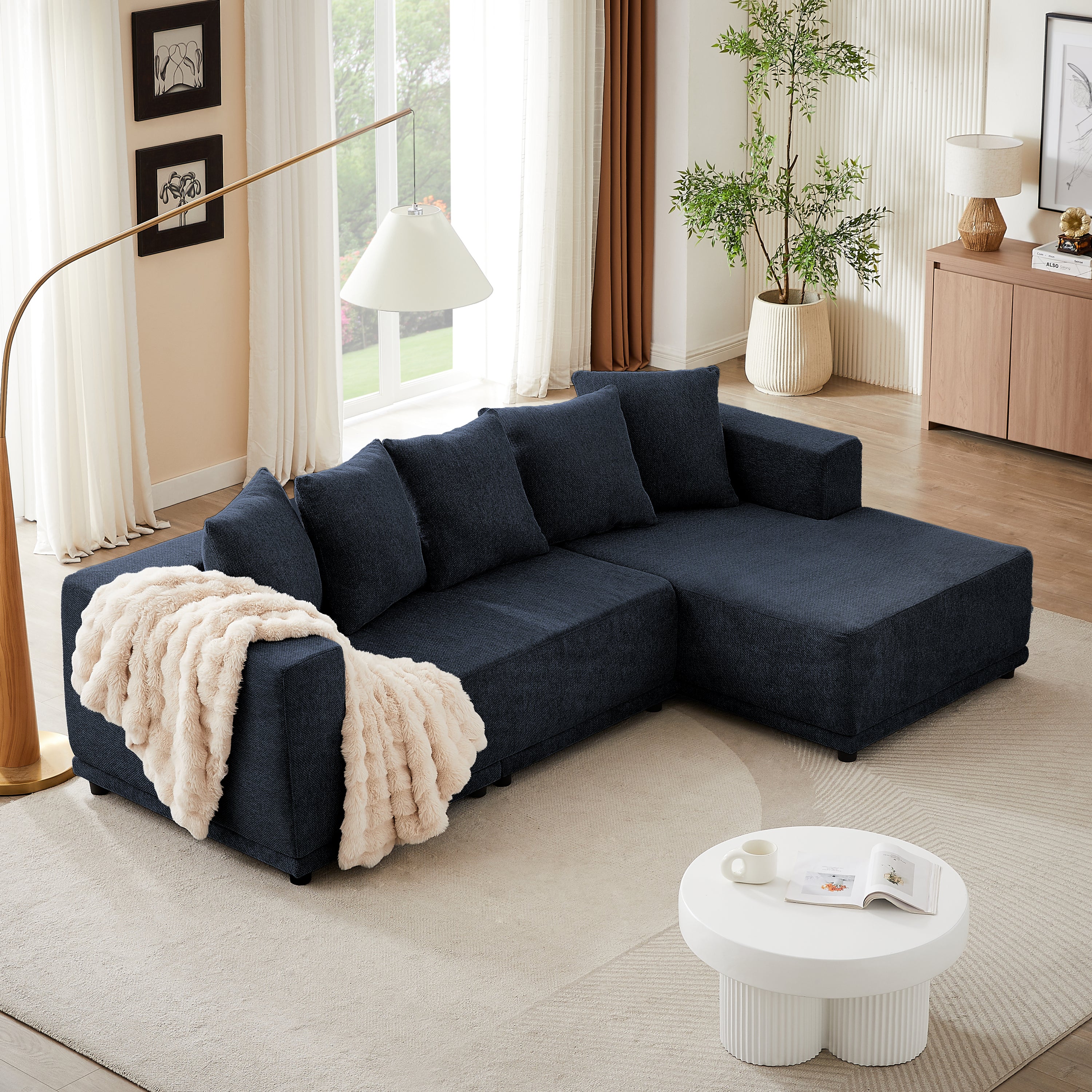 Chenille L-Shaped Sectional Sofa Set,Minimalist Style Modular Sectional Sofa, Luxury Chenille Fabric Cloud Couch for Living Room