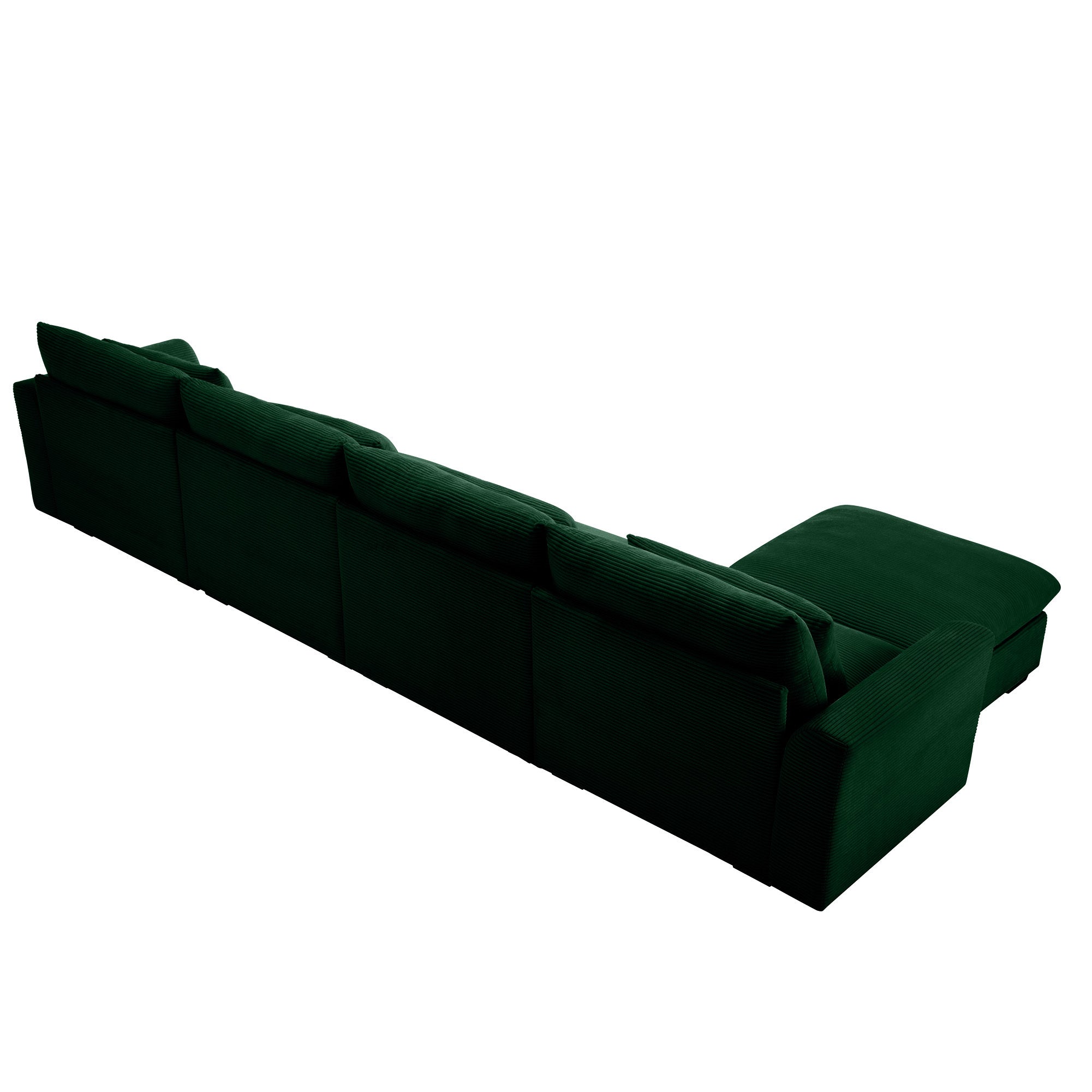 Large L Shape Sectional Corduroy Sofa,Deep Seat Couch with Storage Footstool and 4 Waist Pillows, Green