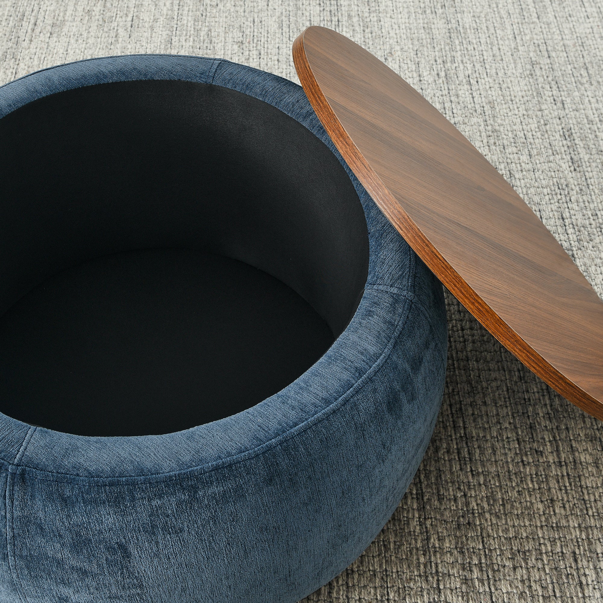 Round Storage Ottoman, 2 in 1 Function, Work as End table and Ottoman,with small seat,Dark blue(25"x25"x14.7")