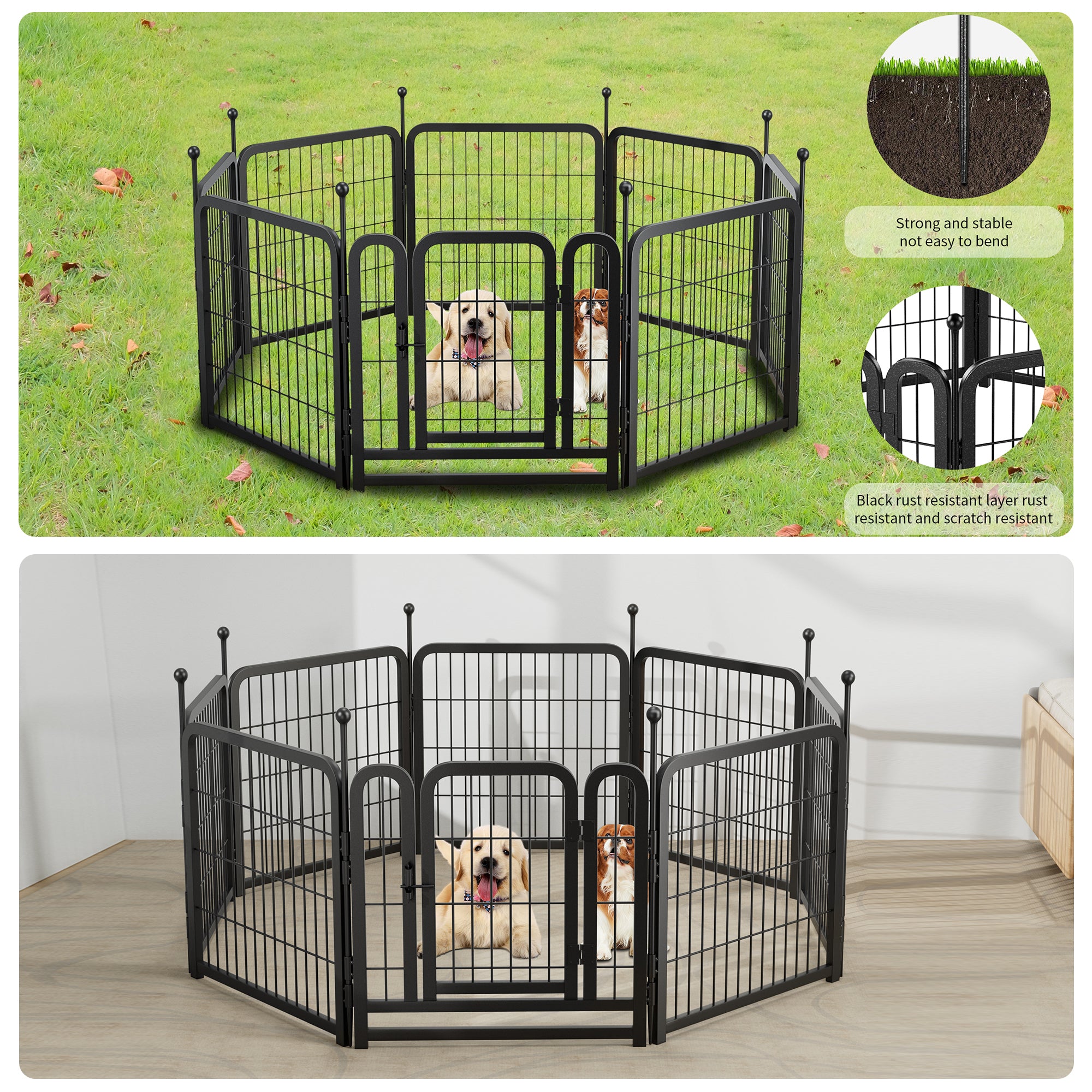 Heavy-Duty 24" Dog Playpen, Foldable 8-Panel Pet Exercise Fence for Indoor & Outdoor patio furniture