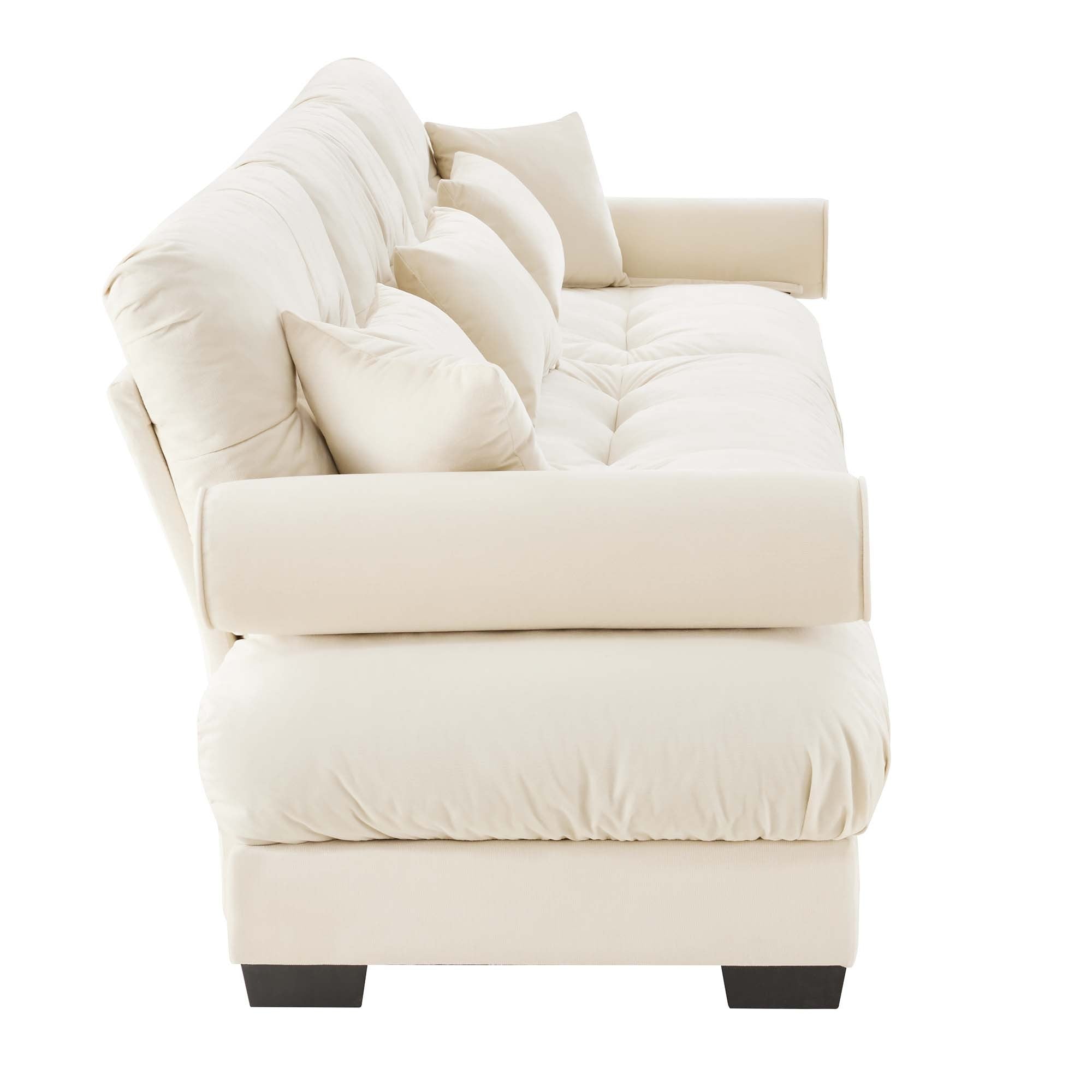 Extra-Large 3-Seater Modern Velvet Sofa, Oversized Cloud-Like Comfort with Waist and Throw Pillows, Beige