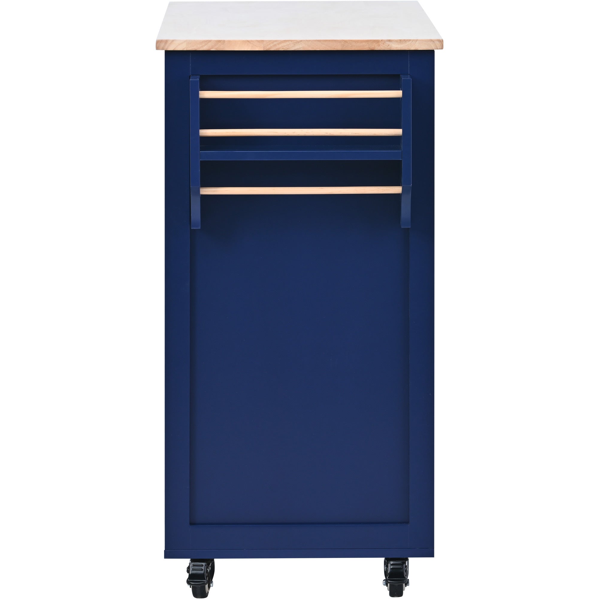 K&K Store Kitchen Cart with Rubber Wood Countertop , 8 Handle-Free Drawers and 5 Wheels for Kitchen Dinning Room, Dark Blue