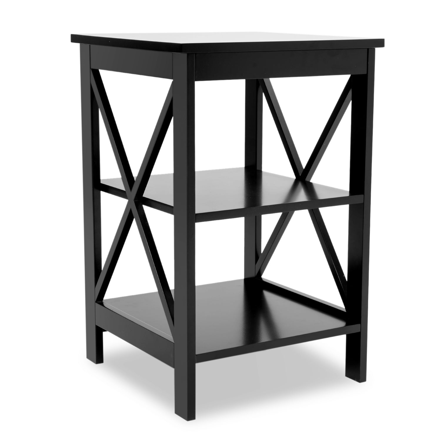 Modern Black MDF End Table with Tiers for Storage - Minimalistic Design for Living Room