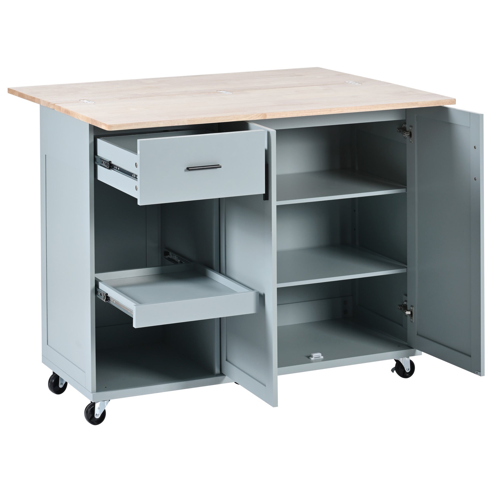 K&K Kitchen Island with Foldable Counter Top for Kitchen, Living Room, Dining Room, Grey Blue