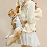 Pet Carrier Backpack for Cats & Small Dogs – Breathable Mesh Hands-Free Carrier with Safety Buckle, Cute Bear Pocket, Escape-Proof Pet Backpack cwyp-001