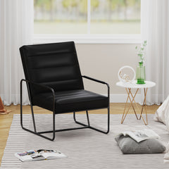 Modern Metal Framed Armchair with Black Technical Leather,   Stylish & Comfortable Indoor Lounge Accent Chair for Living Room, Office,Bedroom