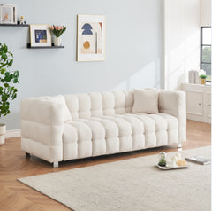 Modern 80" Beige Teddy Fleece Modular Pit Sofa with 2 Pillows for Living Room Luxurious 3-Seater Design