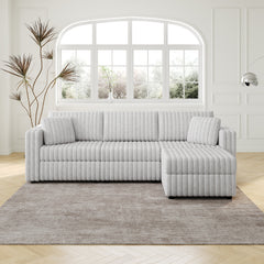 106.3" Soft Rabbit Plush 3-Person Sofa. Matches 30.7" Ottoman with Hydraulic Lift. Comfortable & Stylish. For Bedroom & Living Room. Light Gray. Modern Furniture. Modular Design.