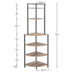 6-Tier Corner Shelf, Freestanding Bookcase for Small Spaces