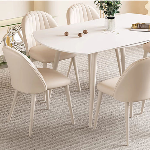 Modern Extendable Round Dining Table in White - Durable Marble Top & 4 Iron Legs for 6-8 People qc-wy-628