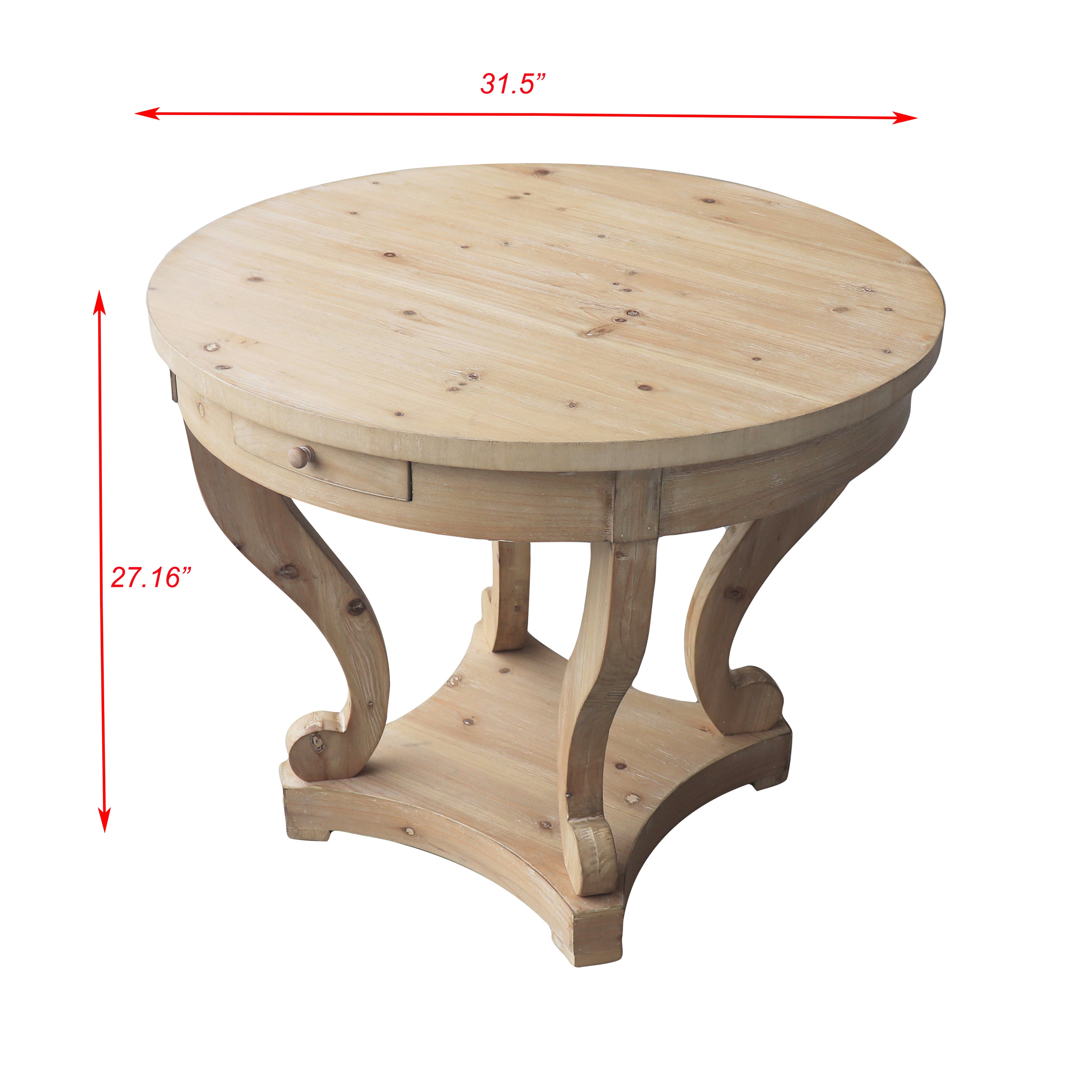 Curved Legs Farmhouse Style Small Size Round Dining Table End Table Side Table Coffee Table for Dinette, Kitchen, Dining Room or Living Room, Natural Wood Grain Distressed