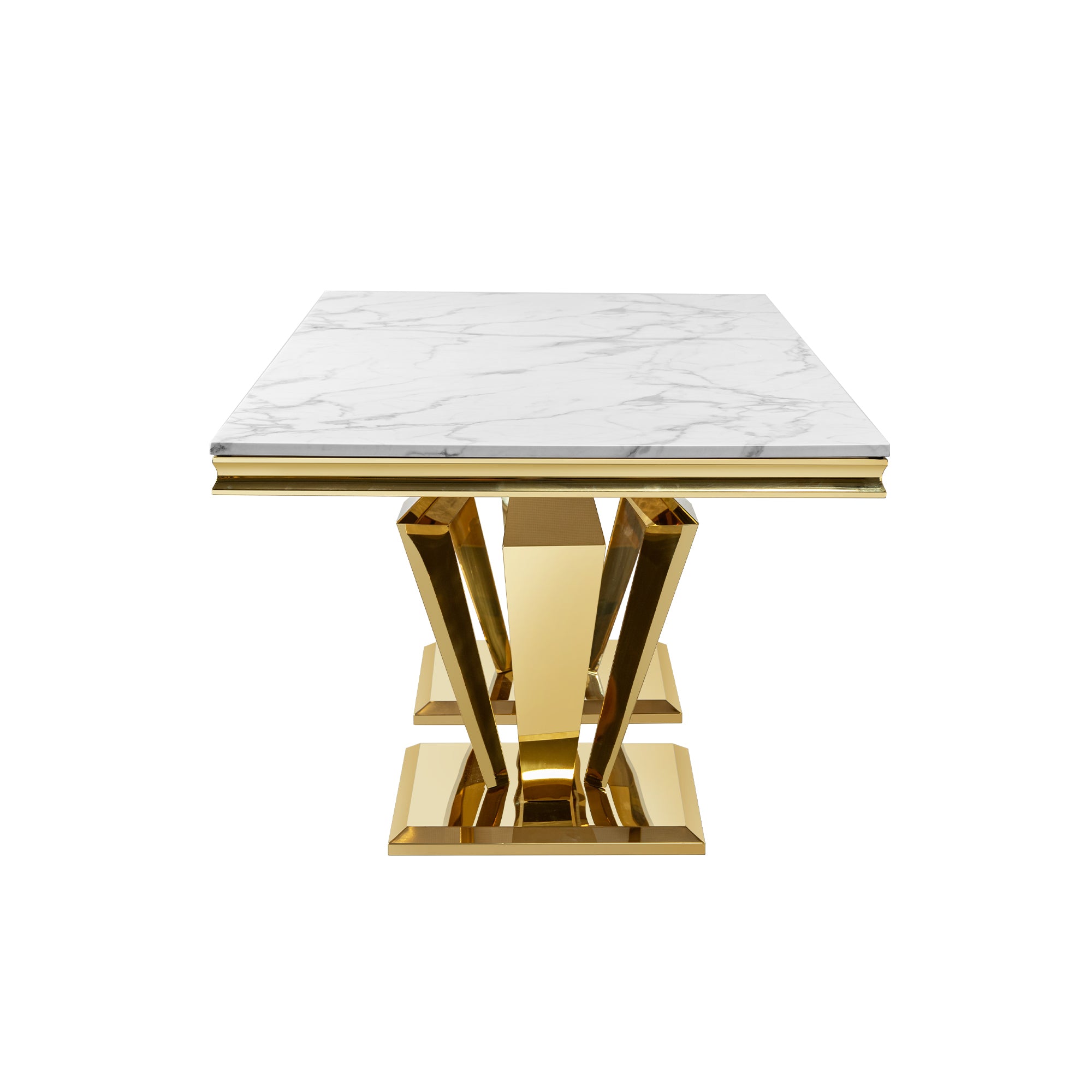 Rectangular Dining Table with Gold Polished Stainless Steel Base & MDF Marble Top for 6 - 8