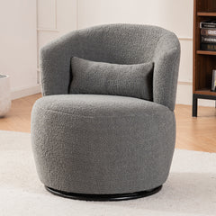 Grey Plush Swivel Accent Chair - Contemporary Round Armchair with 360° Rotation and Metal Base for Living Room Elegance