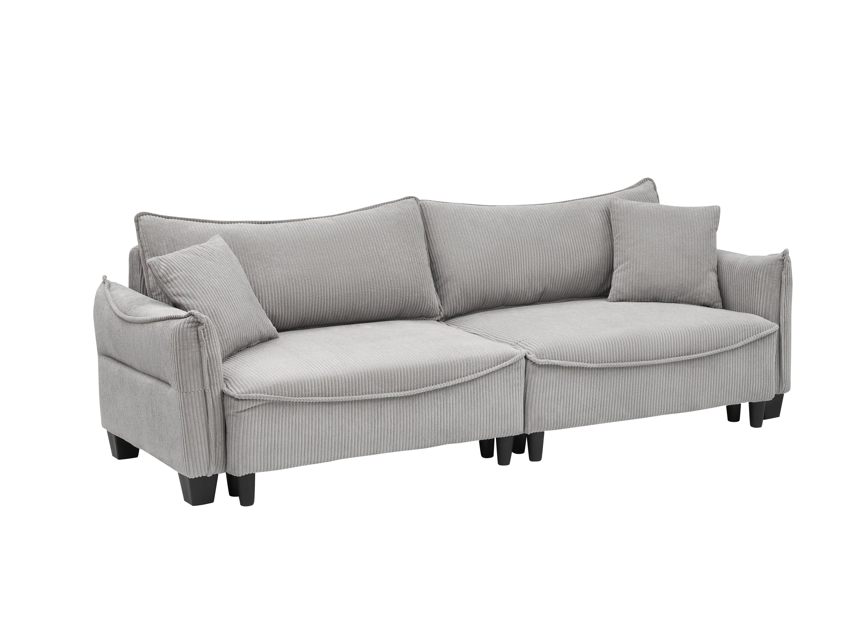 87.8" Gray Corduroy Sofa Bed with Two Pillows - Ideal 3-Seater Design for Living Room