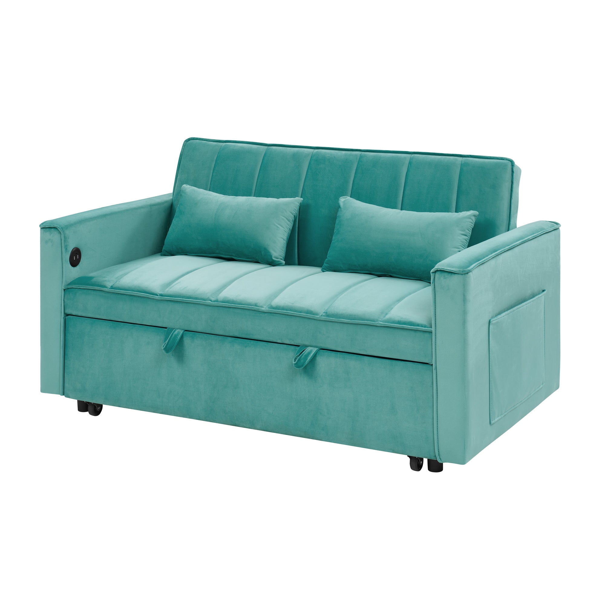 54.33" Modern Foldable Velvet Sofa Bed, Adjustable Back, Pull-Out Design, 3 Length Options, GREEN