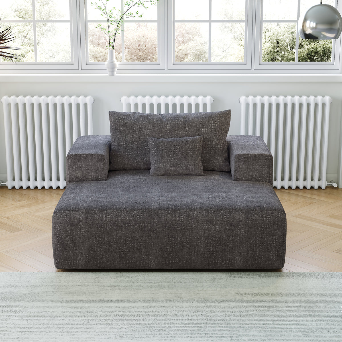 55-inch Chenille Sponge Sofa Lounge Chair,No Assembly Required,Fluffy Modern Sleeper Chair for Indoor Living Room Bedroom