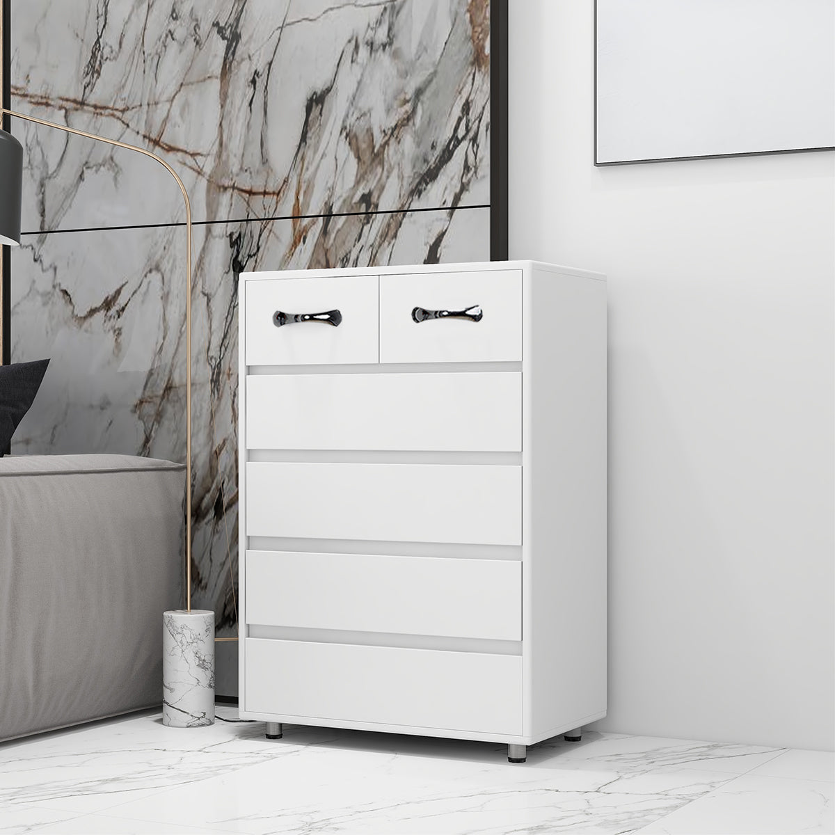 Modern White Cabinet with 6-Drawers for Storage - Minimalistic Design for All Your Home