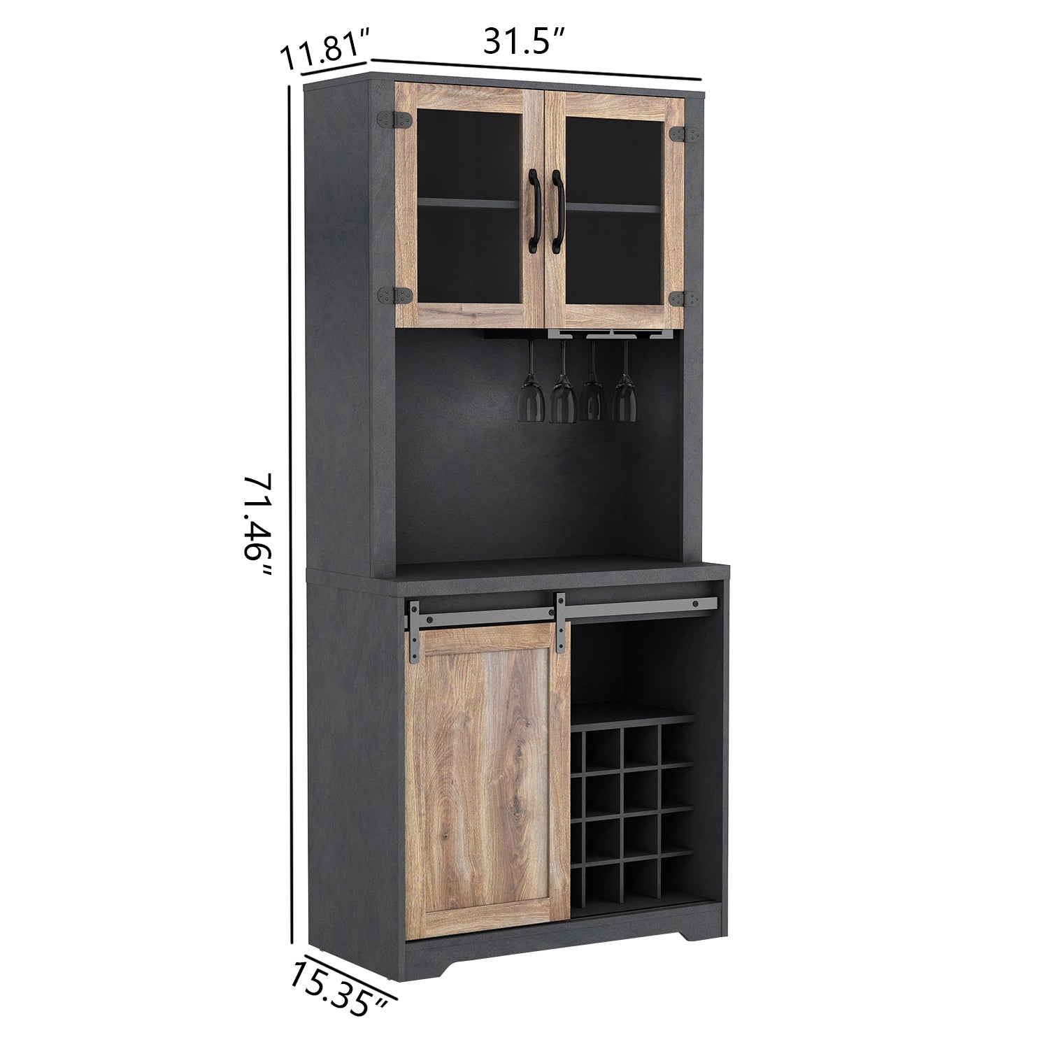 31 Inch Farmhouse Barn Door Bar Cabinet For Living Room, Dining Room