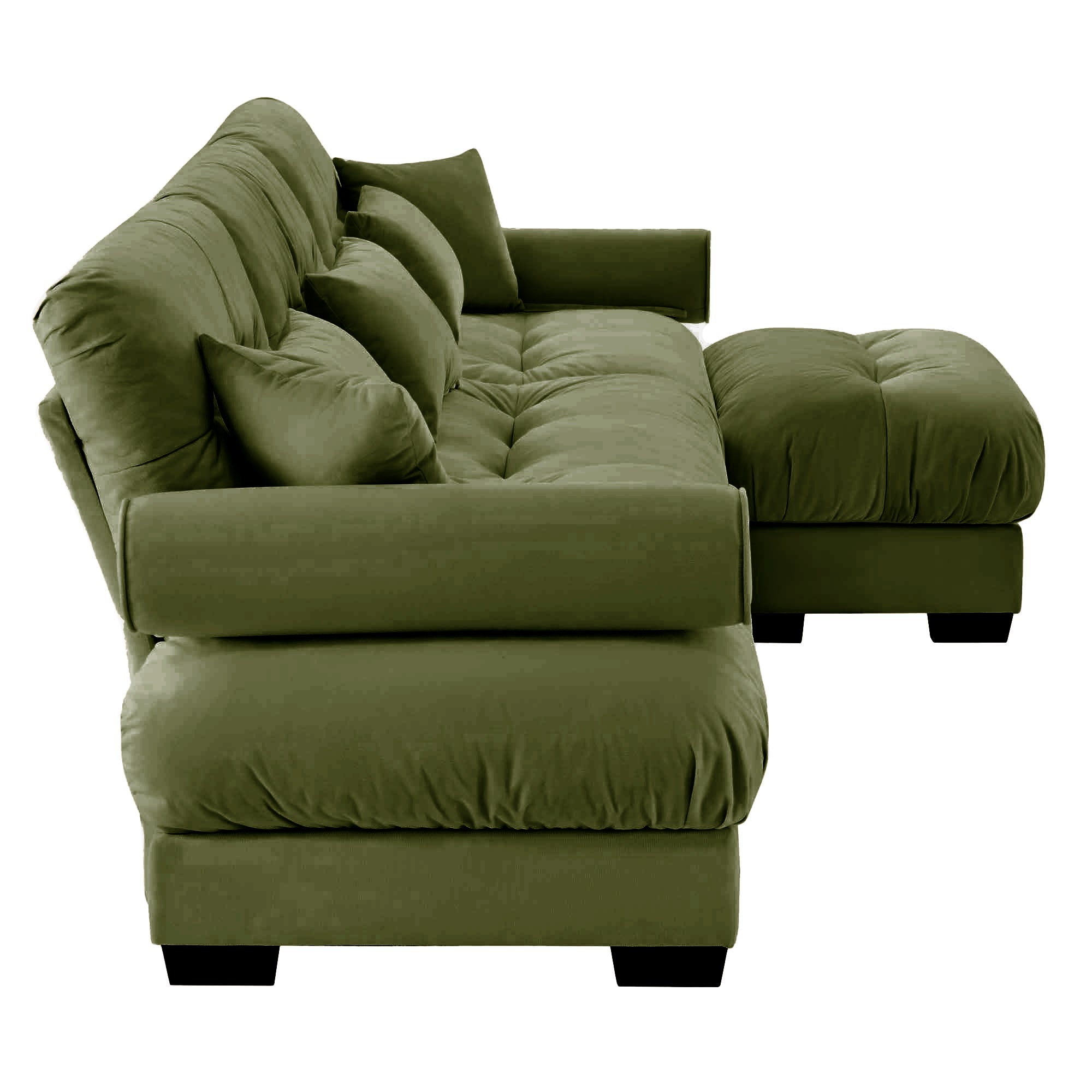 Oversized Modular Velvet Sectional Sofa with Ottoman, Deep Seat L-Shaped Cloud Couch for Living Room, Olive green