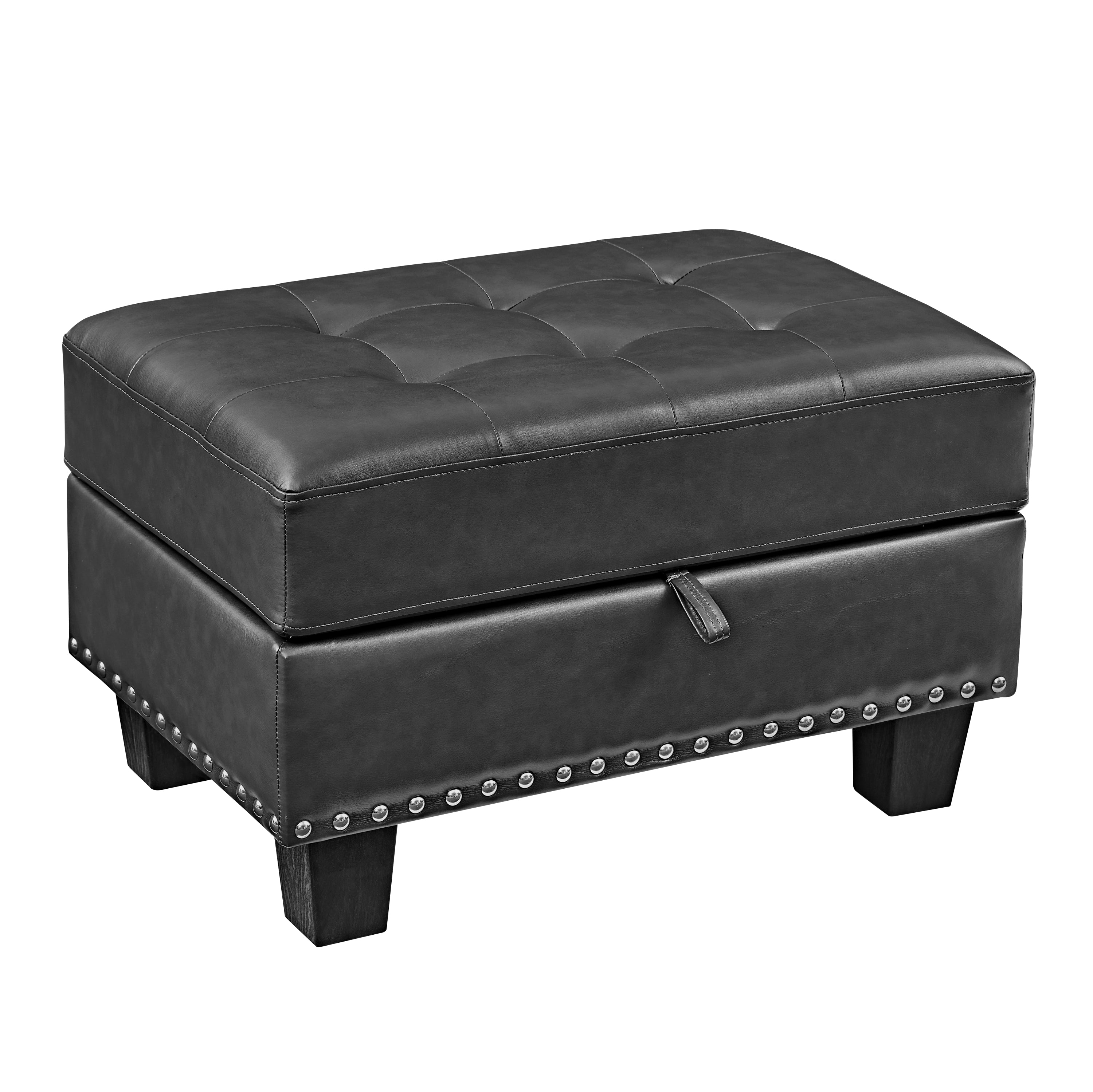 Sectional 3-Seaters Sofa , reversible recliner, Storage pad and wood grain cup holder, Non-slip leg, pu, black