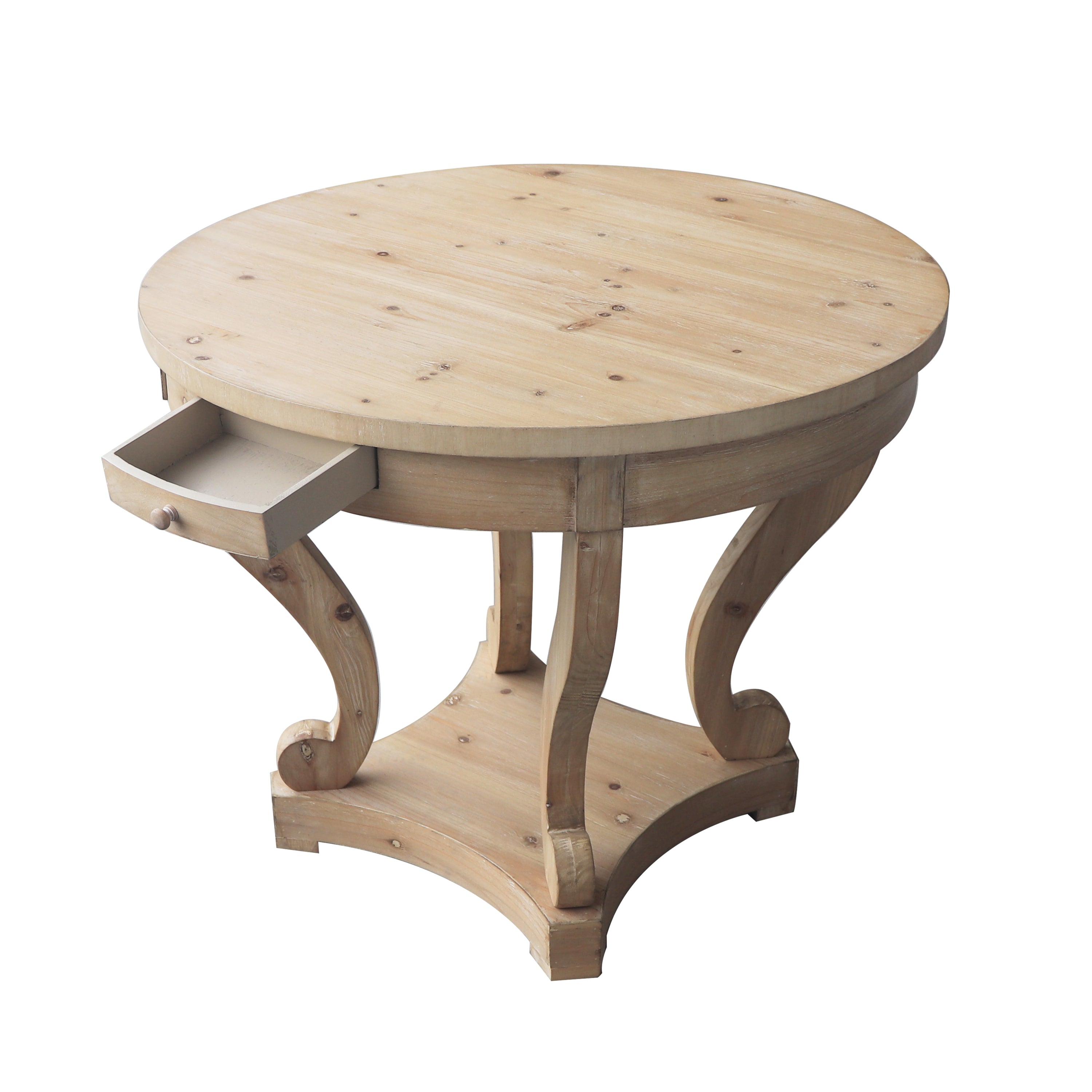 Curved Legs Farmhouse Style Small Size Round Dining Table End Table Side Table Coffee Table for Dinette, Kitchen, Dining Room or Living Room, Natural Wood Grain Distressed