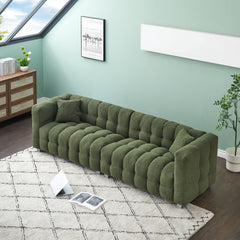 Luxurious 4-Seater Green Teddy Fleece Modular Pit Sofa with 2 Pillows for Living Room