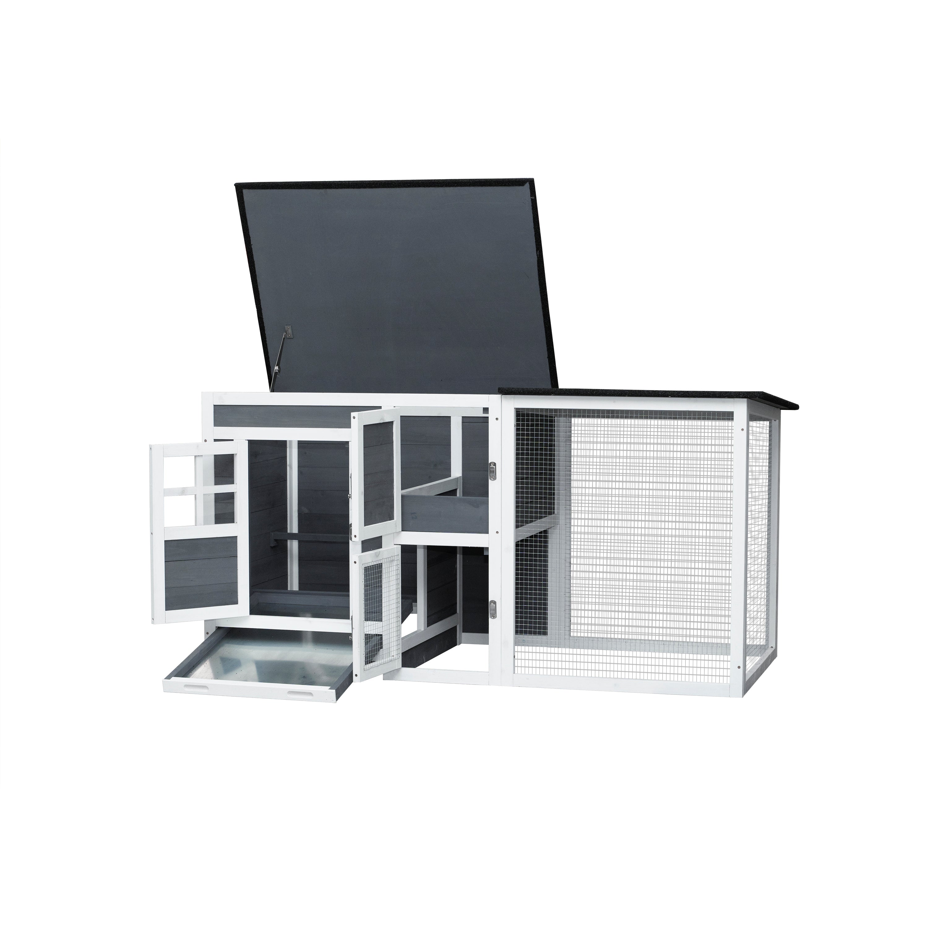 Outdoor & Indoor Poultry Cage, Wooden Chicken Coop with Running Area