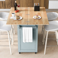 K&K Kitchen Island with Foldable Counter Top for Kitchen, Living Room, Dining Room, Grey Blue