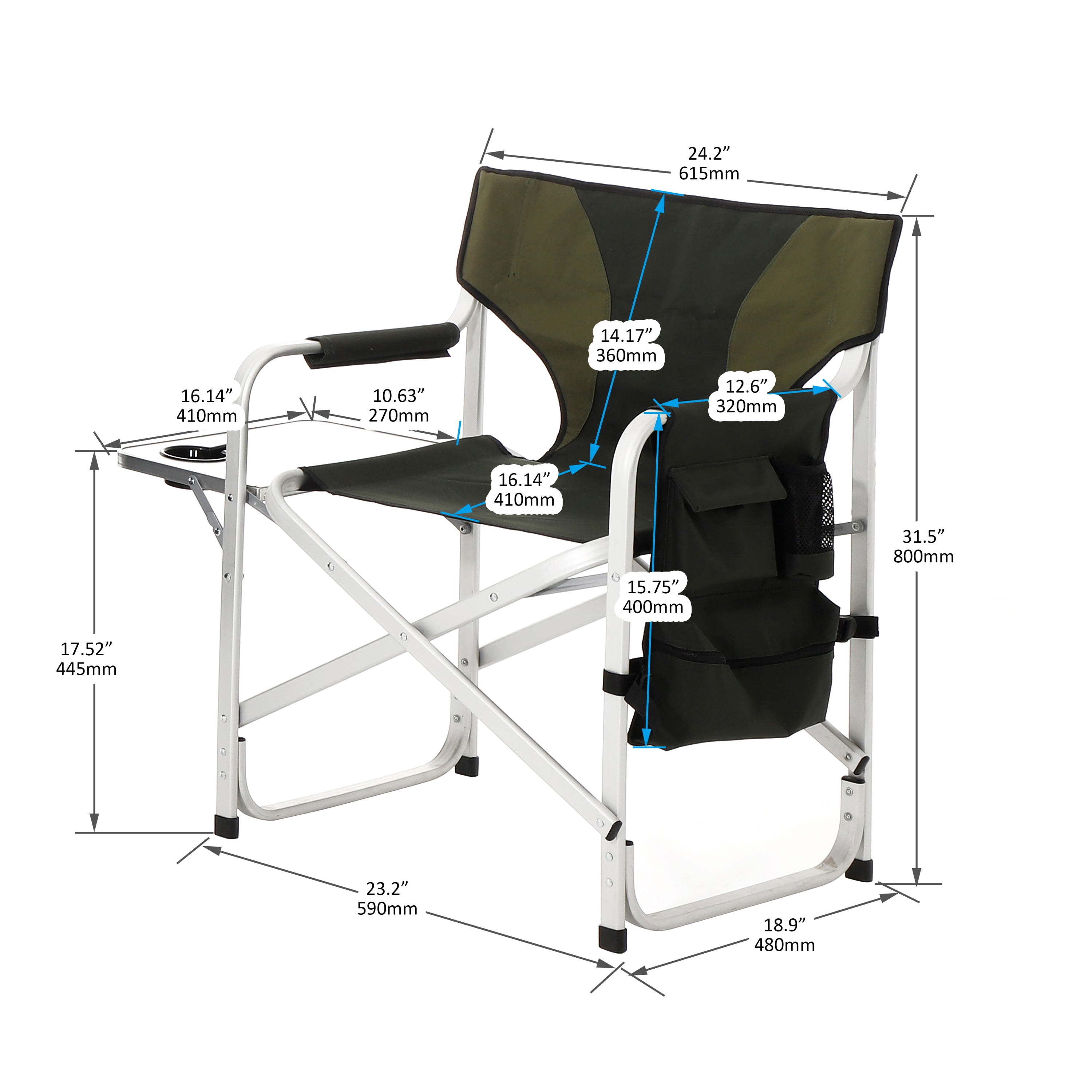 3-Piece Folding Table Chairs Set for Camping, Patio, Backyard & BBQ - Black/Green