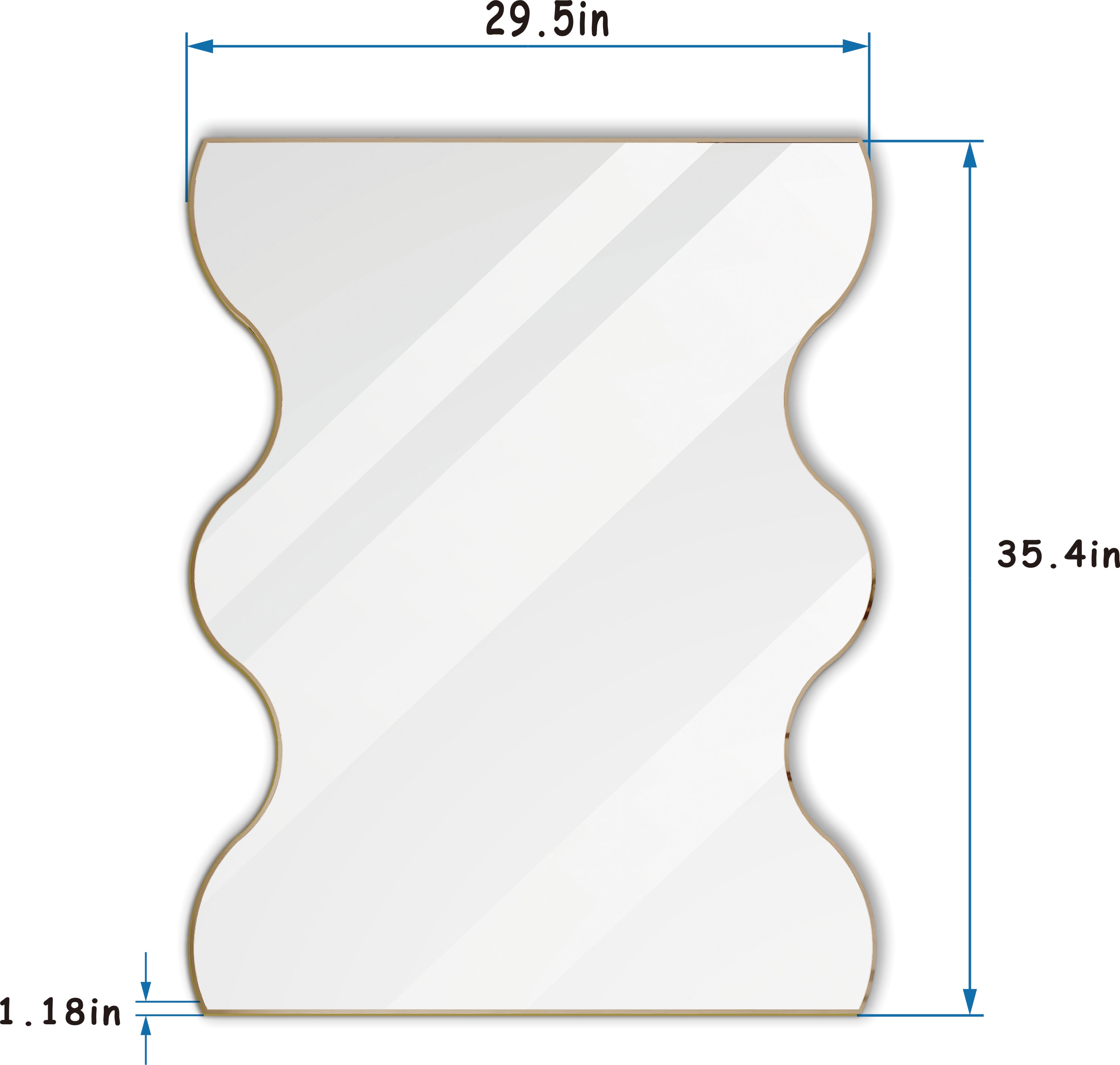 Wall Mirror 30x35 Inch Golden Rectangular Mirror with 2 Wavy Sides Metal Framed Mirror Vanity Mirror Dressing Mirror, for Bathroom, Living Room, Bedroom Wall Decor