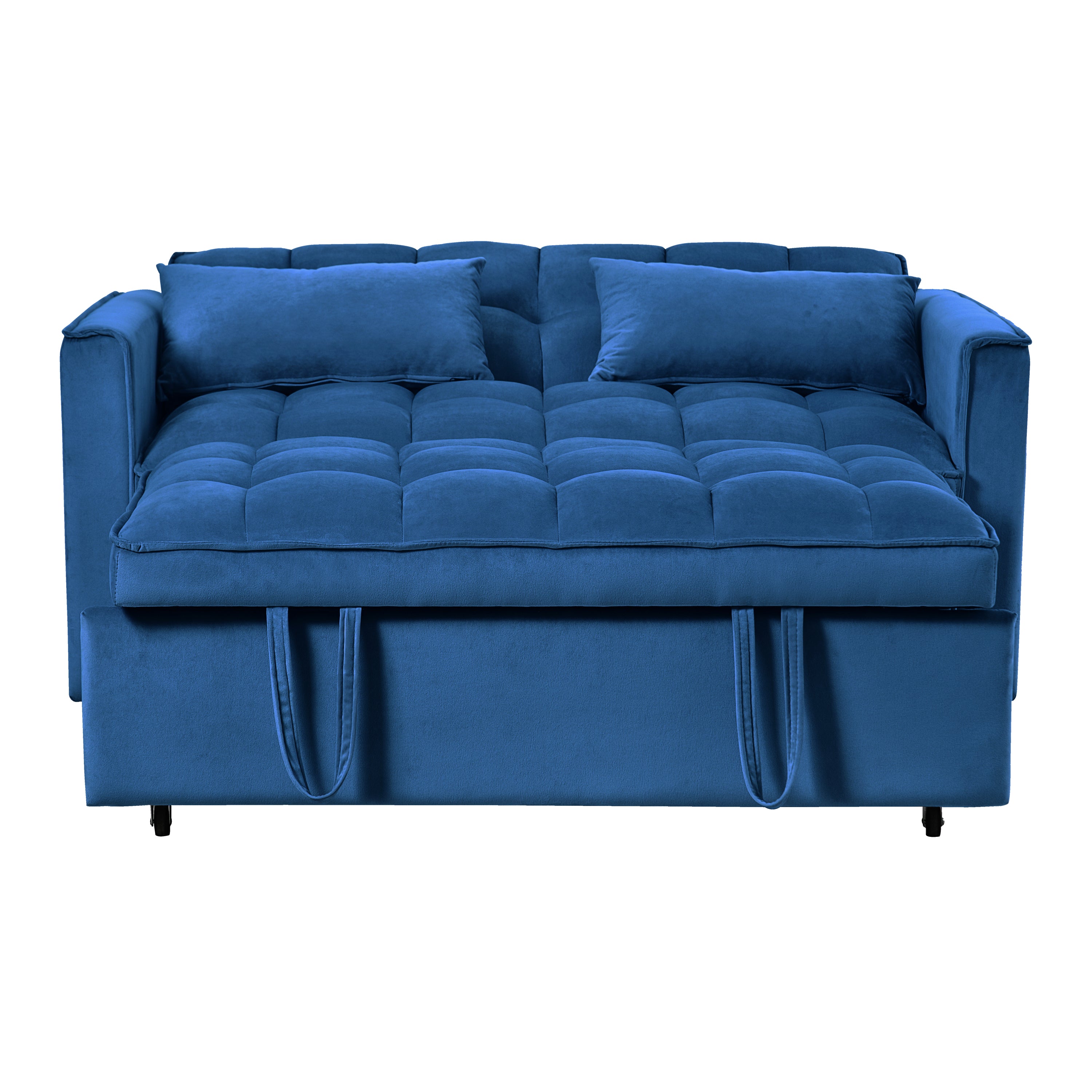 3-in-1 Sleeper Sofa Bed with Velvet, Pillows & Storage – Blue