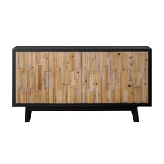 Modern Wooden 4-Door Storage Cabinet with Textured Geometric Design - Natural Wood Door