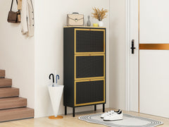 3 Metal Door Shoe Rack, Freestanding Modern Shoe Storage Cabinet, Metal rattan, for Entryway