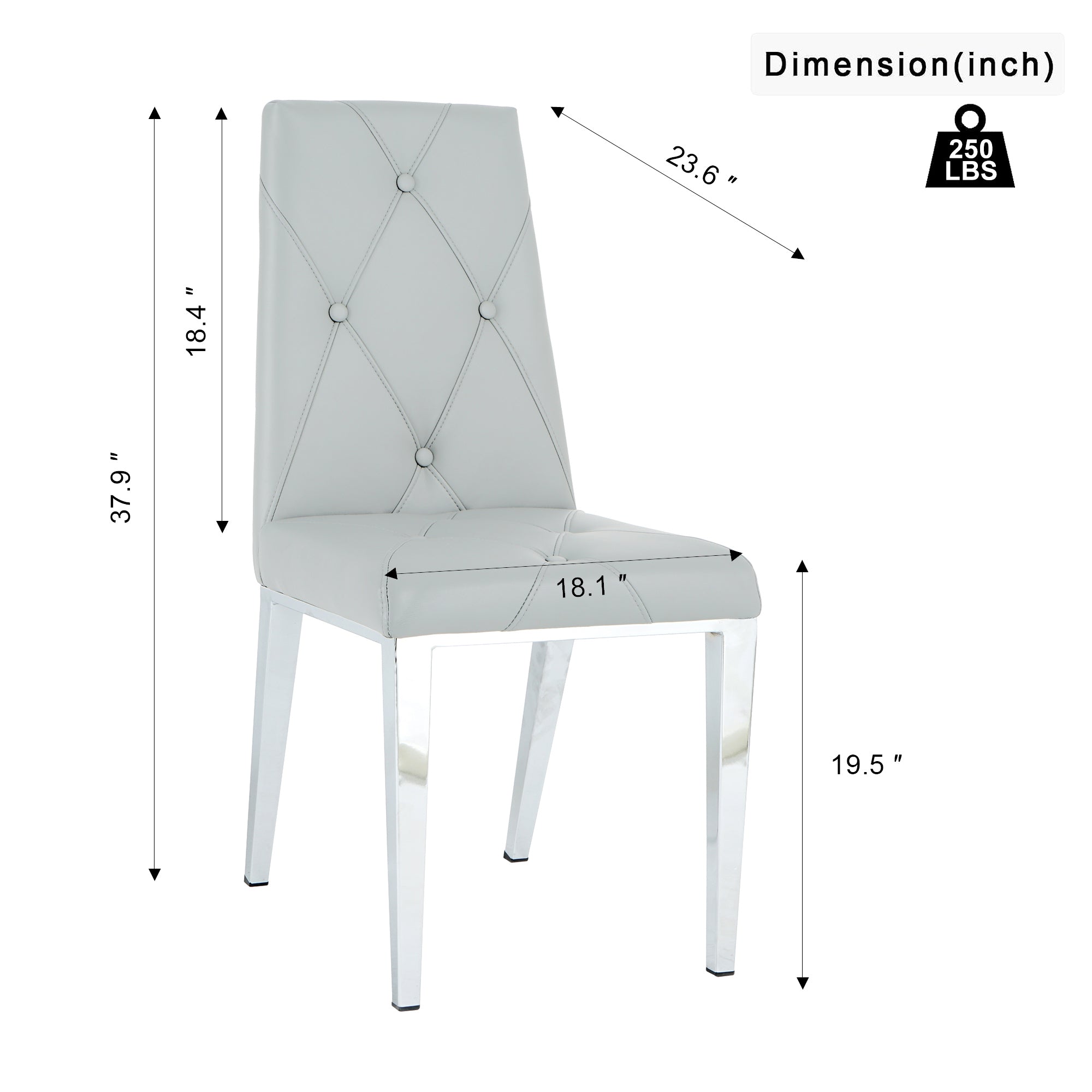 Light Grey PU Dining Chair with Electroplated Legs (Set of 2)