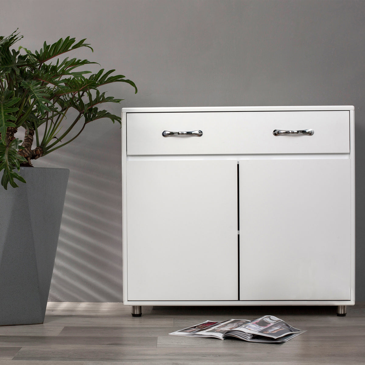 Modern White MDF Cabinet with Doors & Drawers for Storage