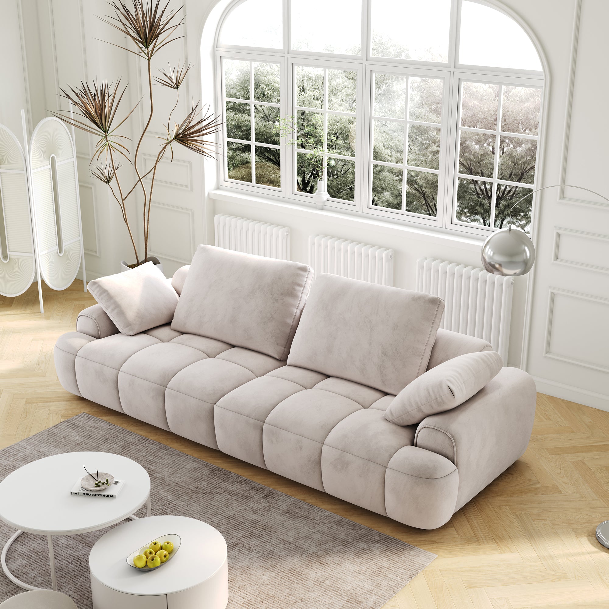 86.6″ Large size two Seat Sofa,Modern Upholstered,Light gray suede fabric